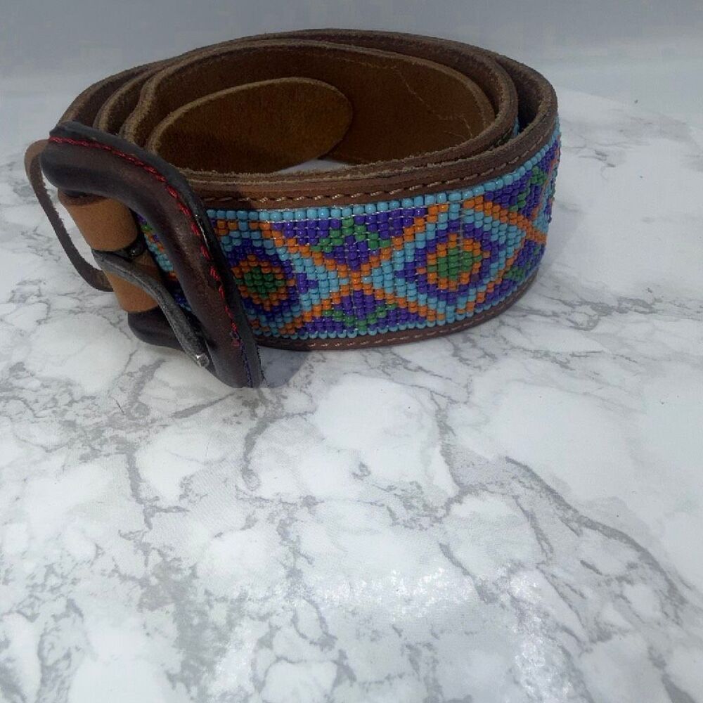 ROBERT GRAHAM Beaded Brown Leather Belt-44